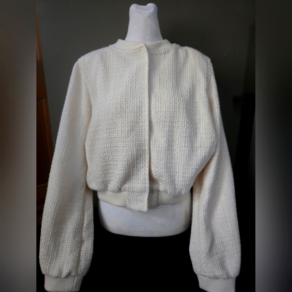 Jason Wu Jackets & Blazers - 09. Jason Wu Tweed Cropped Bomber Jacket Cream